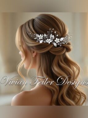 Vine Bridal Hair Comb Floral Tiara White Flowers Crystals Wedding Hair Piece